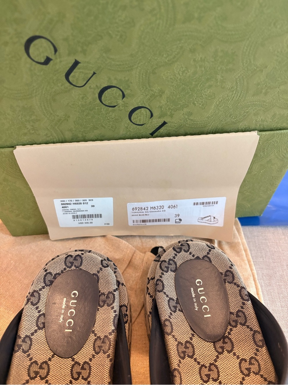 Gucci authentic blue/beige Granada sandal 39 - Picture 4 of 7